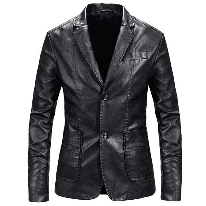 Men Blazer and Jackets Slim Fit Leather Jacket Fashion Black Party/Wedding/Business Blazer Leather Jacket Male Outwear 4XL