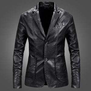 Men Blazer and Jackets Slim Fit Leather Jacket Fashion Black Party/Wedding/Business Blazer Leather Jacket Male Outwear 4XL