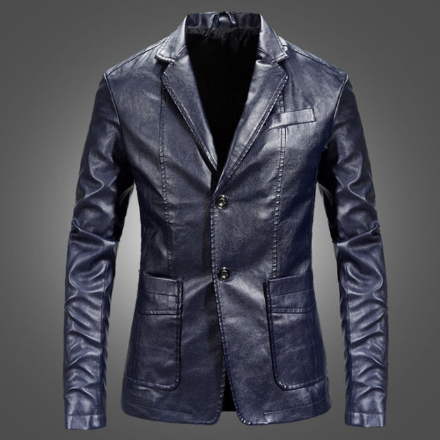 Men Blazer and Jackets Slim Fit Leather Jacket Fashion Black Party/Wedding/Business Blazer Leather Jacket Male Outwear 4XL