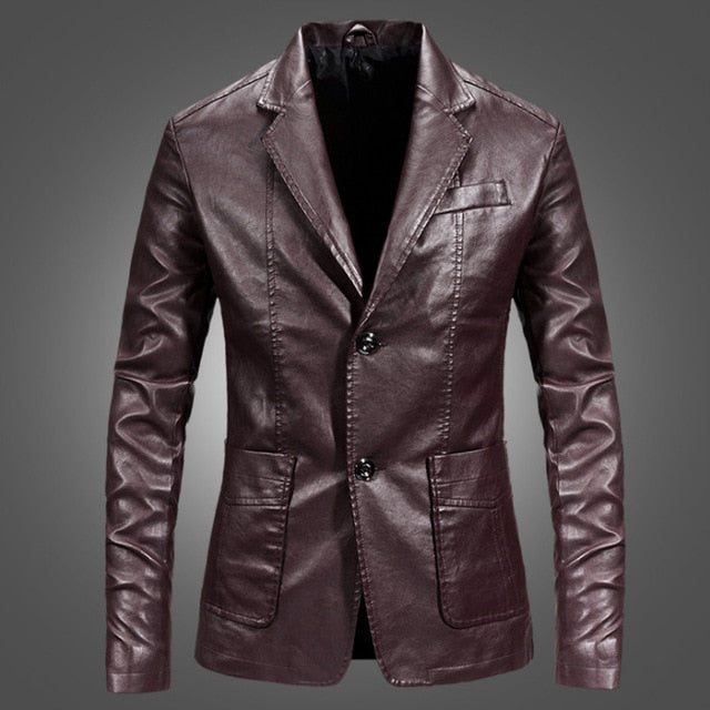 Men Blazer and Jackets Slim Fit Leather Jacket Fashion Black Party/Wedding/Business Blazer Leather Jacket Male Outwear 4XL