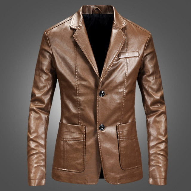 Men Blazer and Jackets Slim Fit Leather Jacket Fashion Black Party/Wedding/Business Blazer Leather Jacket Male Outwear 4XL