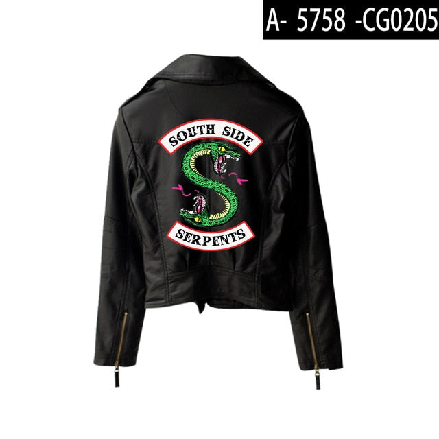 BF 2019 New print Riverdale PU Print Logo Southside Riverdale Serpents Jacket Women Riverdale Serpents Streetwear Leather Jacket