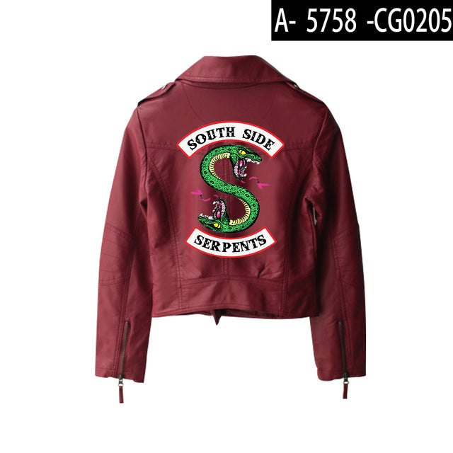 BF 2019 New print Riverdale PU Print Logo Southside Riverdale Serpents Jacket Women Riverdale Serpents Streetwear Leather Jacket