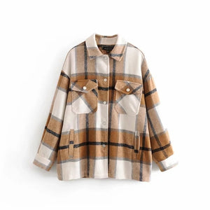 Autumn winter green plaid jacket and coat Fashion button long sleeve coat casual office warm outwear oversized ladies jackets