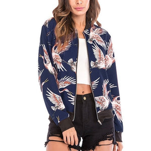 Wuhaobo Fashion Retro Floral Print Women Coat Casual Zipper Up Bomber Jacket Ladies Casual Autumn Outwear Coats Women Clothing